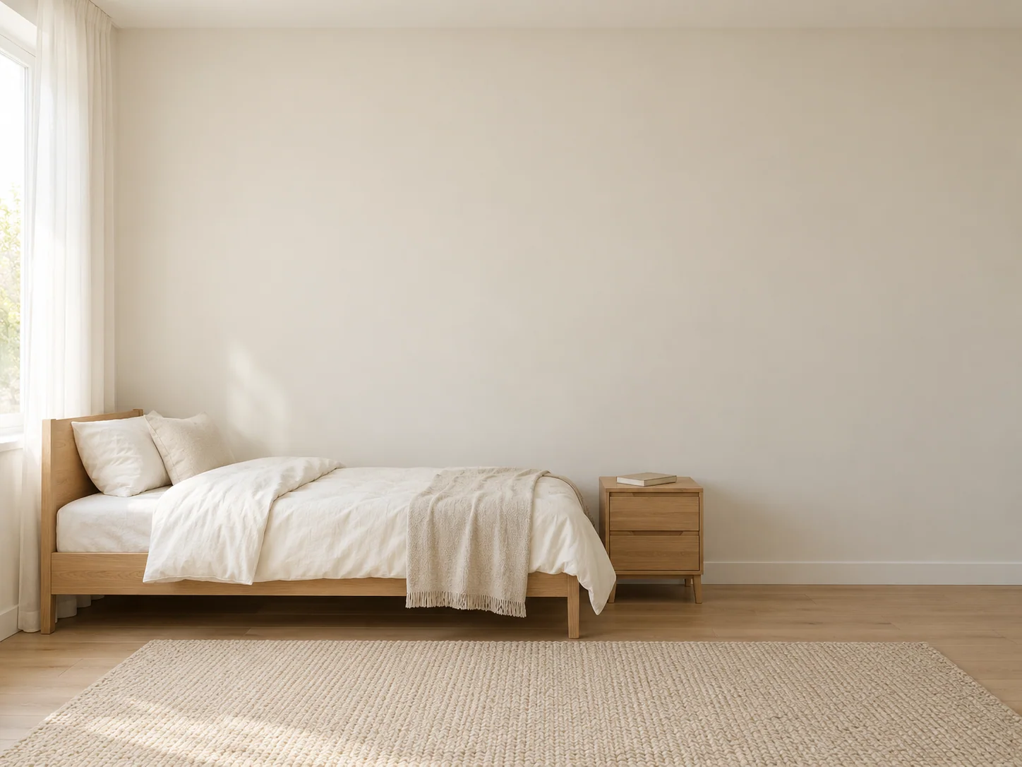 Concepto antes generado con IA: dormitorio con pared blanca