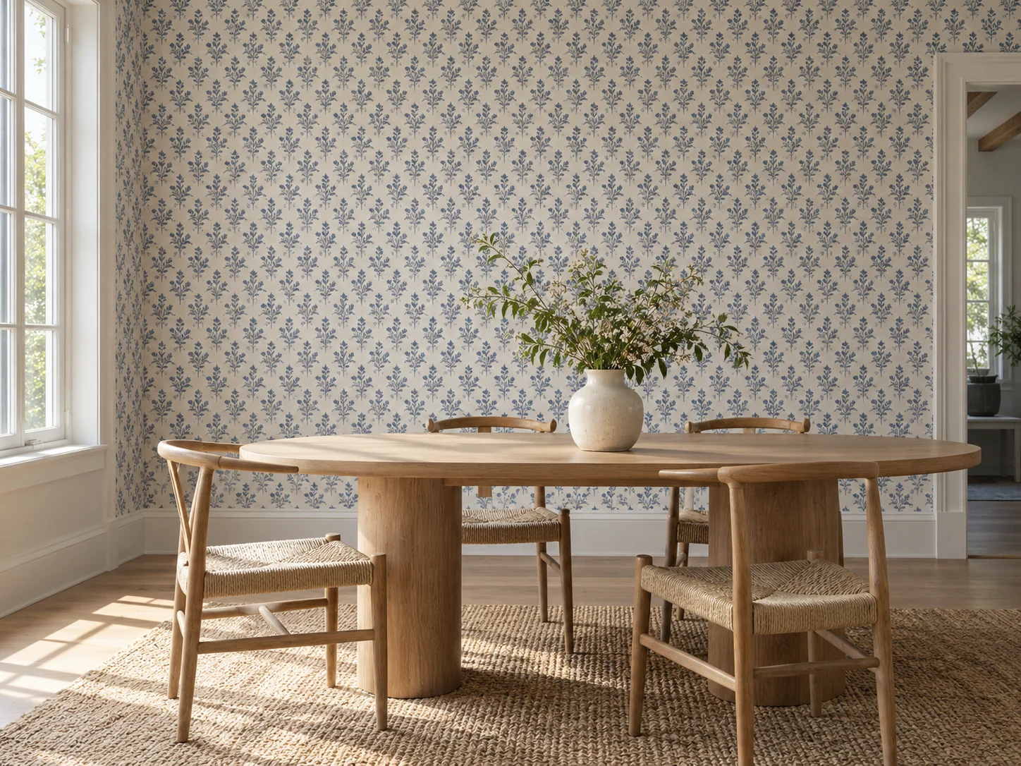 Estampado block print · comedor · Generado con IA