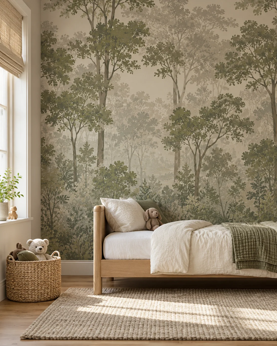 Mural de bosque · cuarto infantil · Generado con IA